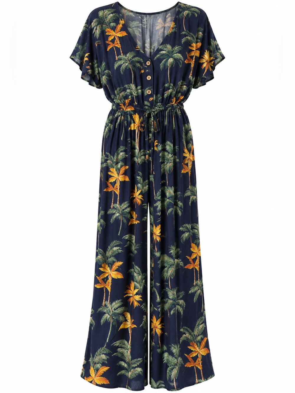 Ananas Bananas Navy Tropical Floral Maxi Romper Jumpsuit Size L